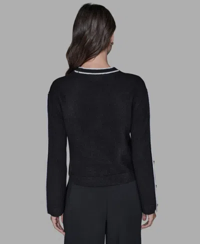 Karl Lagerfeld Petite Crewneck Long-sleeve Sweater In Black