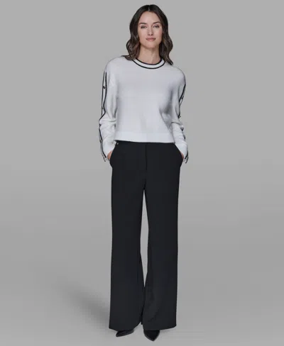 Karl Lagerfeld Petite Crewneck Long-sleeve Sweater In White