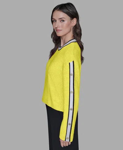 Karl Lagerfeld Petite Crewneck Long-sleeve Sweater In Green