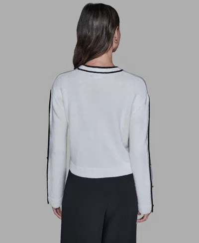 Karl Lagerfeld Petite Crewneck Long-sleeve Sweater In White