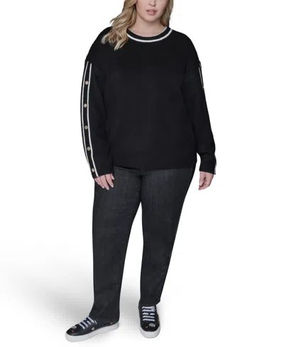 Karl Lagerfeld Plus Size Crewneck Pull-on Sweater In Black