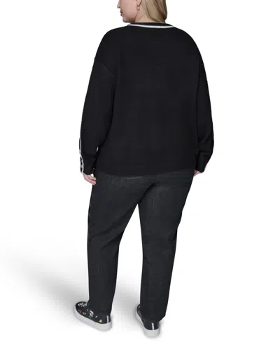 Karl Lagerfeld Plus Size Crewneck Pull-on Sweater In Black