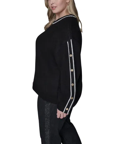 Karl Lagerfeld Plus Size Crewneck Pull-on Sweater In Black