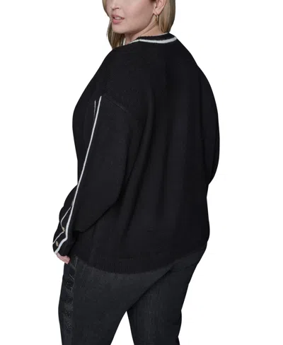 Karl Lagerfeld Plus Size Crewneck Pull-on Sweater In Black