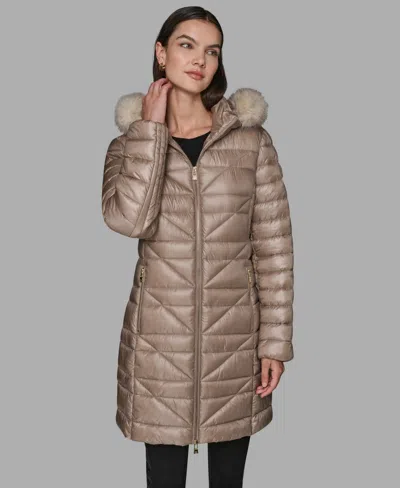 Karl Lagerfeld Women's Long Puffer Coat In Neutral