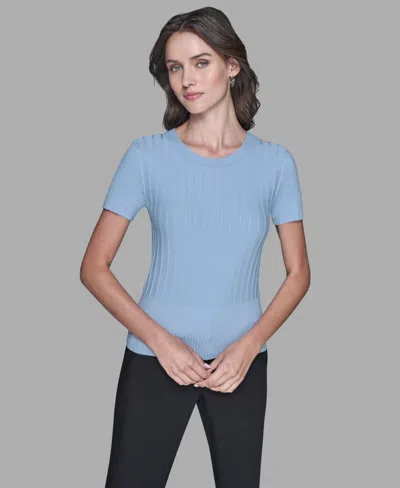 Karl Lagerfeld Women's Ribbed Short-sleeve Sweater In Blue