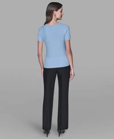 Karl Lagerfeld Women's Ribbed Short-sleeve Sweater In Blue