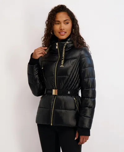 Karl Lagerfeld Women's Hooded Short Puffer Jacket In Black