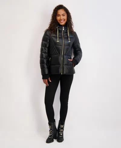 Karl Lagerfeld Women's Hooded Short Puffer Jacket In Black