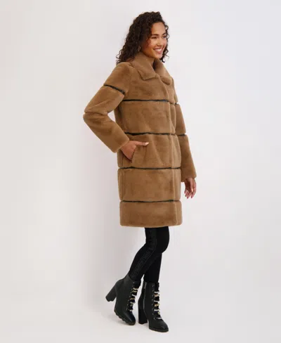 Karl Lagerfeld Womens Faux-leather Trim Faux-fur Coat In Brown
