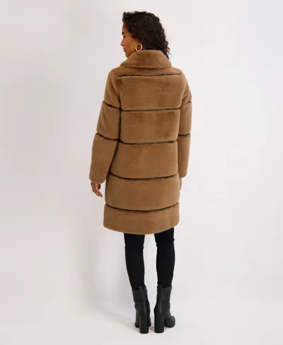 Karl Lagerfeld Womens Faux-leather Trim Faux-fur Coat In Brown