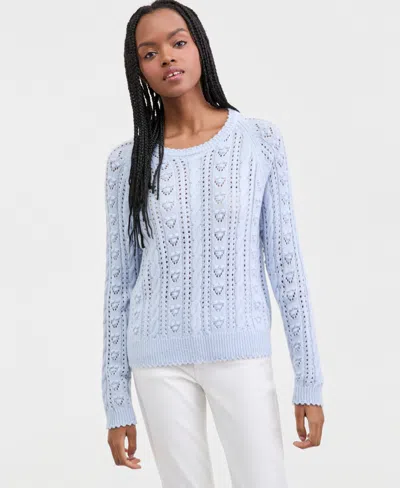 Lucky Brand Women's Pointelle Crewneck Long-sleeve Sweater In Blue
