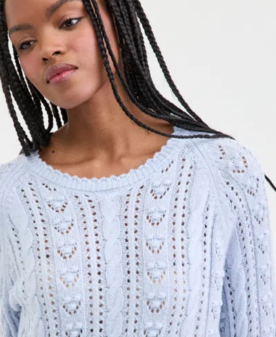 Lucky Brand Women's Pointelle Crewneck Long-sleeve Sweater In Blue