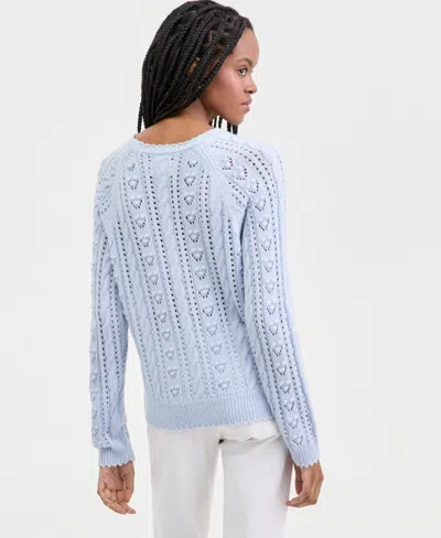 Lucky Brand Women's Pointelle Crewneck Long-sleeve Sweater In Blue
