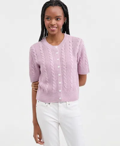 Lucky Brand Women's Short-sleeve Cable-knit Cardigan In Pink