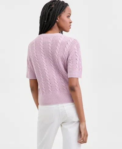 Lucky Brand Women's Short-sleeve Cable-knit Cardigan In Pink