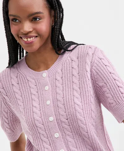 Lucky Brand Women's Short-sleeve Cable-knit Cardigan In Pink