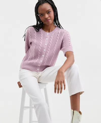 Lucky Brand Women's Short-sleeve Cable-knit Cardigan In Pink