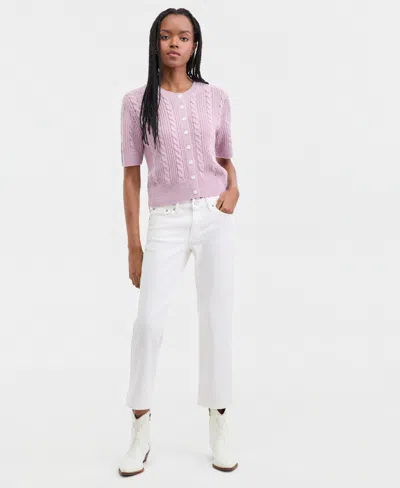 Lucky Brand Women's Short-sleeve Cable-knit Cardigan In Pink