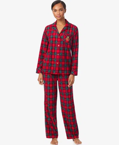 Ralph Lauren Women's Petite Long Sleeves Notch Collar Pajama Set In Red