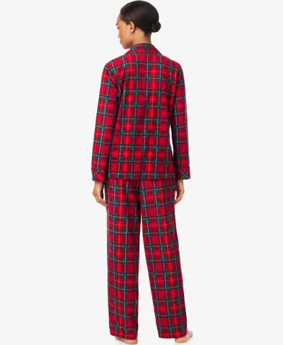Ralph Lauren Women's Petite Long Sleeves Notch Collar Pajama Set In Red
