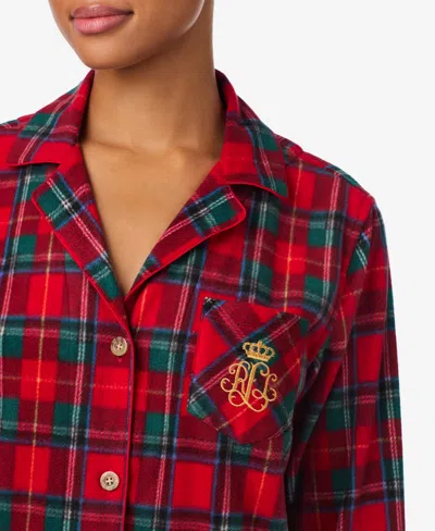 Ralph Lauren Women's Petite Long Sleeves Notch Collar Pajama Set In Red