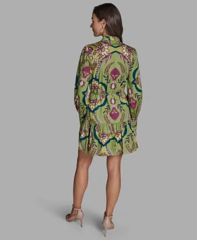 Bcbg Women's Floral Button-down Mini Dress With Tiered Skirt And Waist Tie In Green