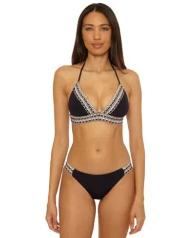 Becca Womens Fiesta Basket Weave Trim Hatler Top Bottoms In Black