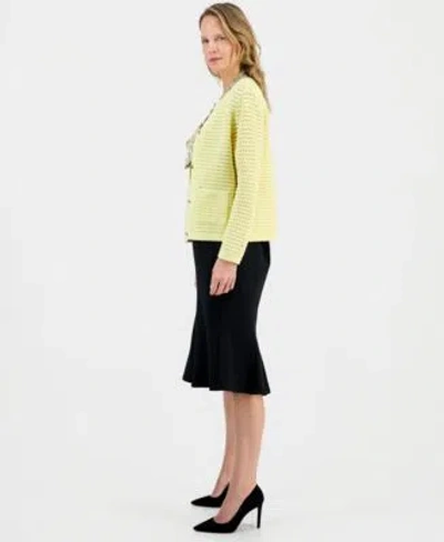 Kasper Womens Textured Stitch Button Front Cardigan Printed Satin Sleeveless Blouse Core Julia Stretch Crep In Black