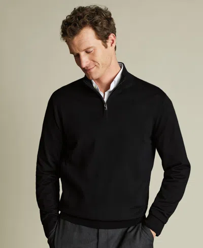 Charles Tyrwhitt Men's Long Sleeve Quarter-zip Merino Wool Sweater In Black