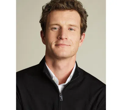 Charles Tyrwhitt Men's Long Sleeve Quarter-zip Merino Wool Sweater In Black