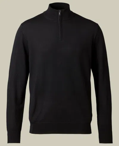 Charles Tyrwhitt Men's Long Sleeve Quarter-zip Merino Wool Sweater In Black