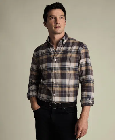 Charles Tyrwhitt Men's Plaid Long-sleeve Shirt In Brown