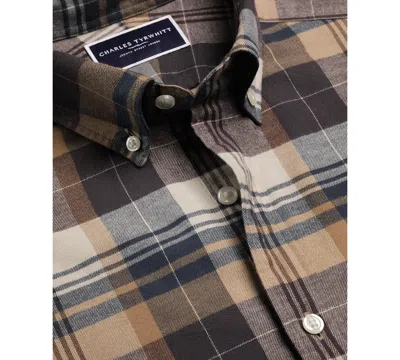 Charles Tyrwhitt Men's Plaid Long-sleeve Shirt In Brown