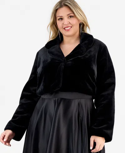 Bcx Trendy Plus Size Cropped Faux-fur Jacket In Black