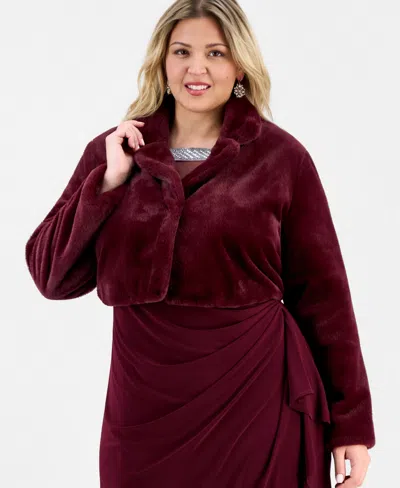 Bcx Trendy Plus Size Cropped Faux-fur Jacket In Burgundy