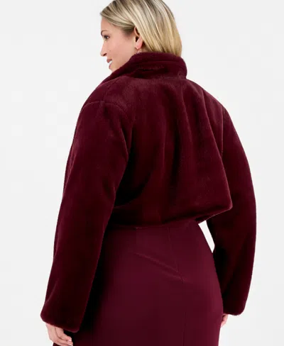 Bcx Trendy Plus Size Cropped Faux-fur Jacket In Burgundy