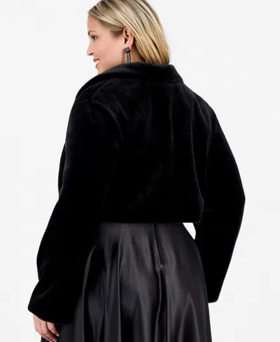 Bcx Trendy Plus Size Cropped Faux-fur Jacket In Black