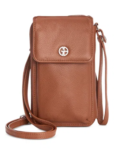 Giani Bernini Softy Leather Tech Crossbody Wallet, Created For Macy's In Brown