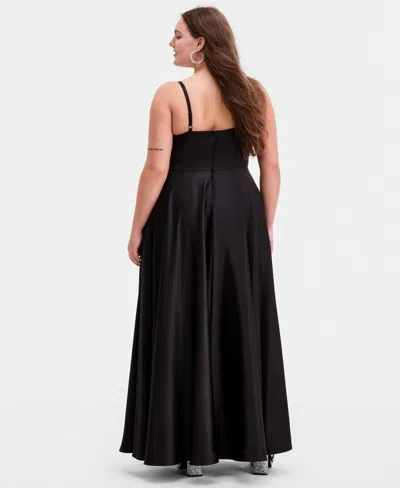 B Darlin Trendy Plus Size Spaghetti Strap V-neck Pleated Gown In Black