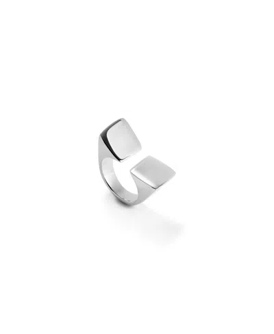 Unode50 Metal Alloy Ring Plated In Sterling Silver With Square Shape At The Ends In Metallic