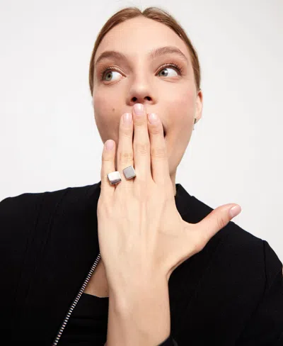 Unode50 Metal Alloy Ring Plated In Sterling Silver With Square Shape At The Ends In Metallic