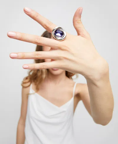 Unode50 Sterling Silver Plated Ring With Purple Faceted Glass In Metallic