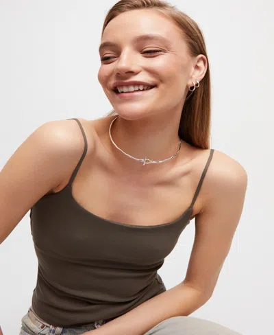 Unode50 Rigid Necklace Plated In Sterling Silver With White Topaz In Metallic