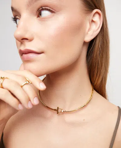 Unode50 Rigid Necklace 18k Gold Plated With White Topaz In Gold