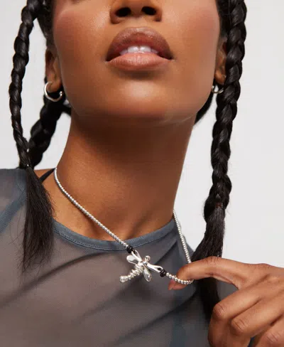 Unode50 Rigid Necklace Sterling Silver Plated With White Topaz In Metallic