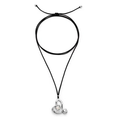 Unode50 Modern Silver Necklace With Heart Faceted Crystal In Black