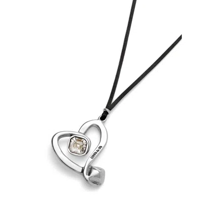Unode50 Modern Silver Necklace With Heart Faceted Crystal In Black