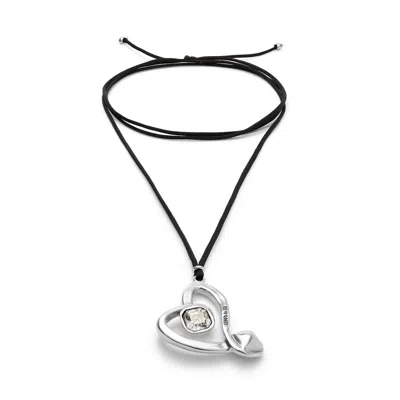 Unode50 Modern Silver Necklace With Heart Faceted Crystal In Black