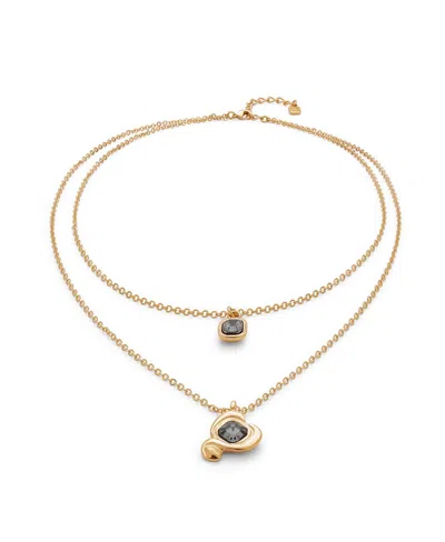 Unode50 18k Gold Plated Double-strand Necklace With Heart Square Charms In Gold